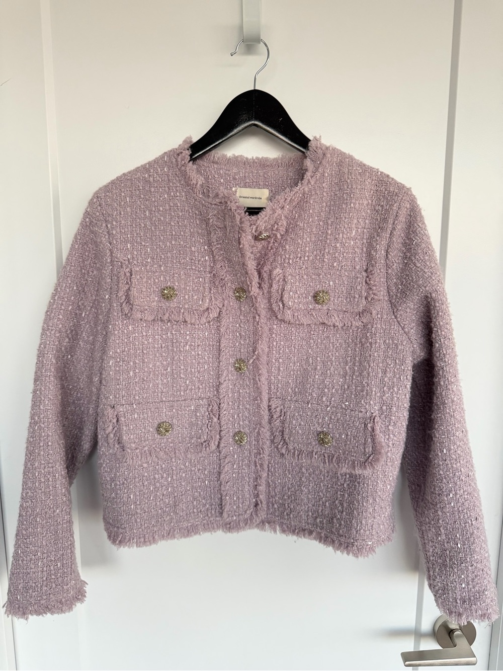 Lilac Tweed Boxy Jacket with Gold Buttons